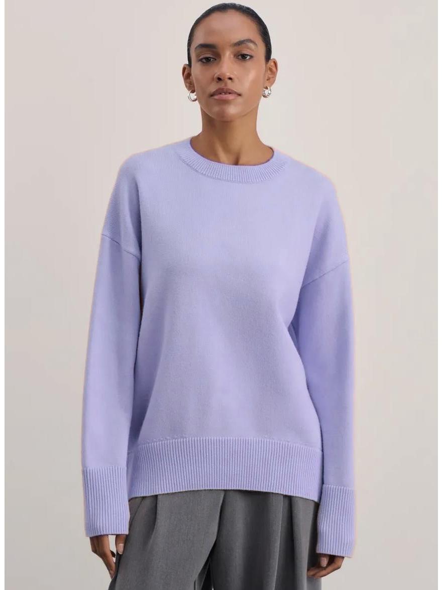 

Stylish Women s Loose Knit Sweater: European & American Autumn/Winter Round Neck Solid Color Extra Large світло-фіолетового кольору