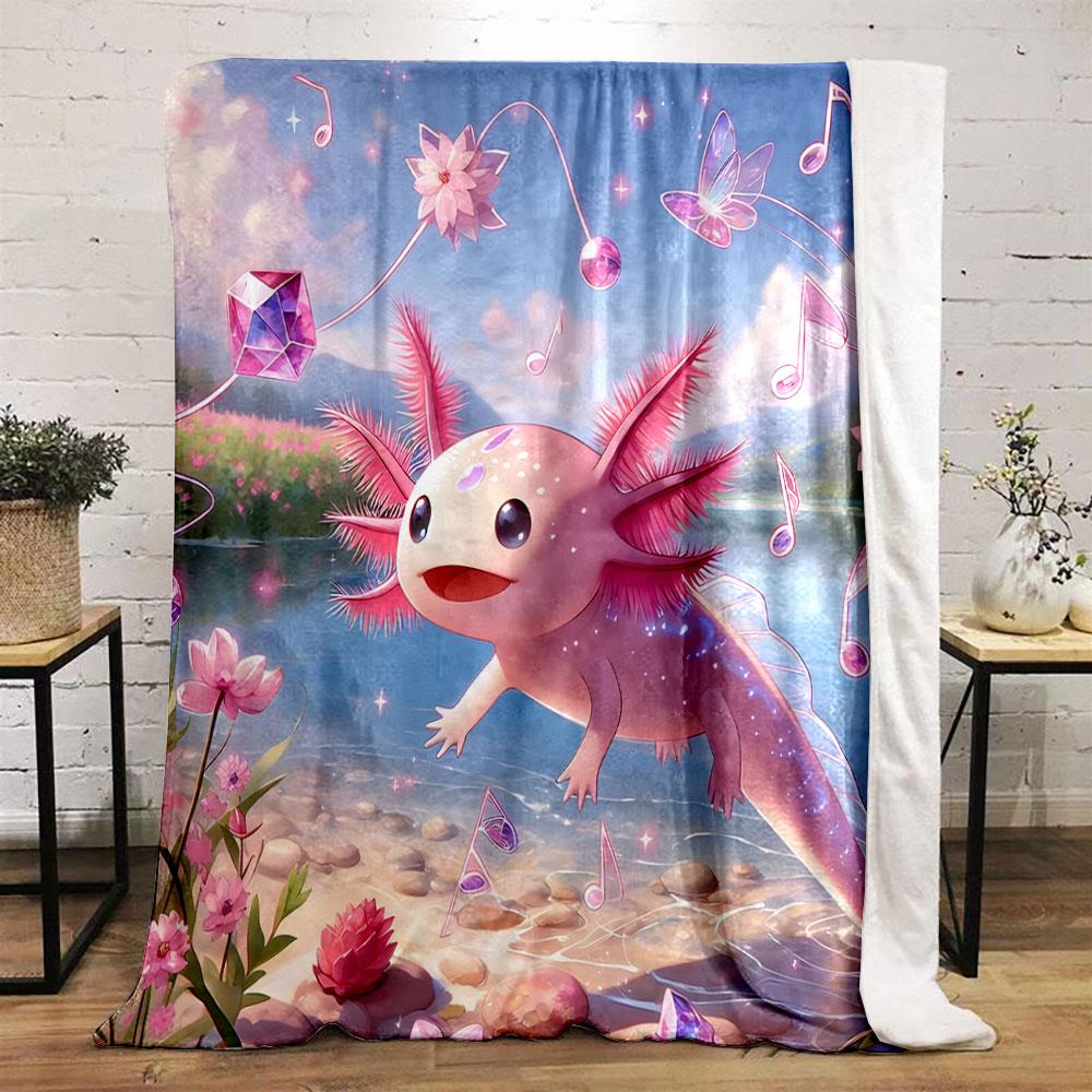 Magical Axolotl Fantasy Scene print blanket soft and cozy perfect for the living room bed sofa or a nap,gift
