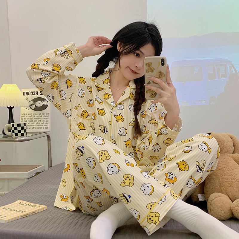 Plaid Long Sleeve Pajama Set with Pants – Spring & Autumn Style, Comfortable Home or Dorm Wear, Suitable for Outdoor Use