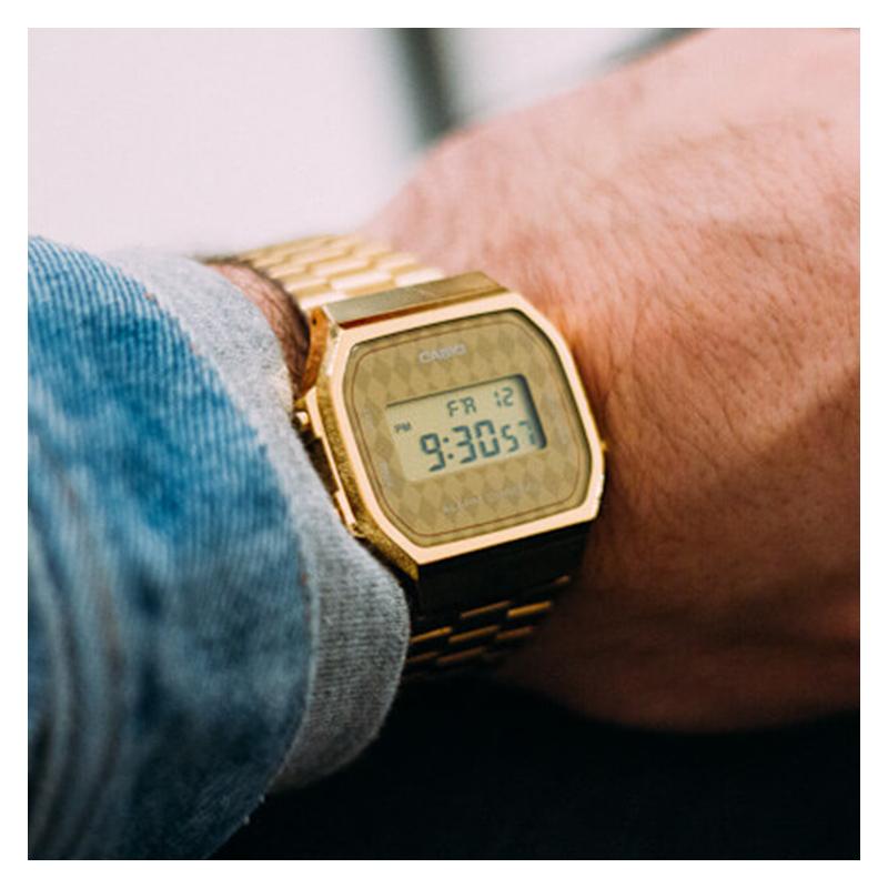 Casio VINTAGE series-A168 100 meters waterproof quartz movement stainless steel strap Japanese and Korean watch women's watch yellow dial A168WG-9BWEF