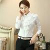 Herbst und Winter Damenmode Stehkragen Knopf Rüschen Raffbluse Einfarbig Pendler Langarm Slim Shirt
