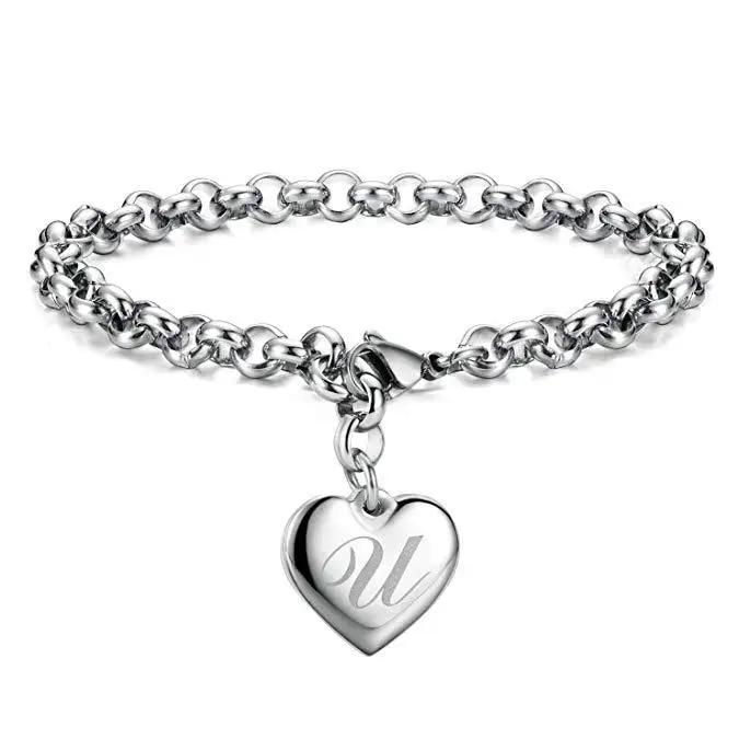 925 Sterling Silber Fein 26 Buchstaben Damen Herren Kette Armband Charm Herz Niedlich Hochzeit Persönlichkeit Schmuck Dame Geschenk Party 20cm