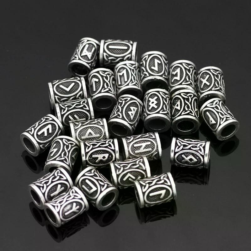 24Pcs Viking Runes Set Loose Beads Spacer Beads For Hair Braid Dreadlock Beads DIY Jewelry Making