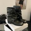 Fashion Female Slip On Footwear Women Ankle Western Boots With Heels Shoes Fashion Round Toe Ladies Short Denim Booties Heeled Shoes New