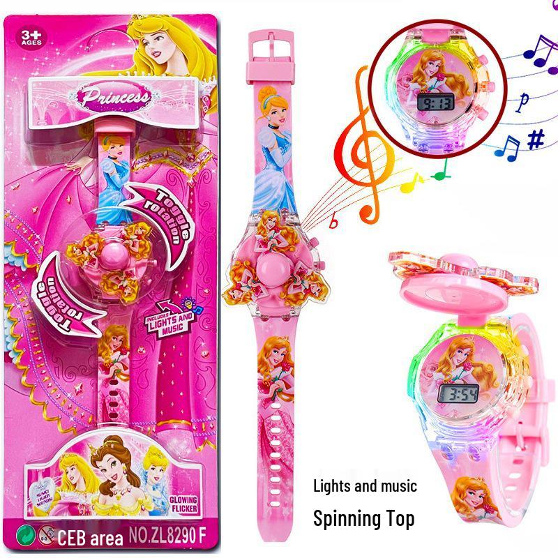 Deluxe Children's Cartoon Music Watch with Colorful Luminous Rotating Gyro - Electronic Toy Gift