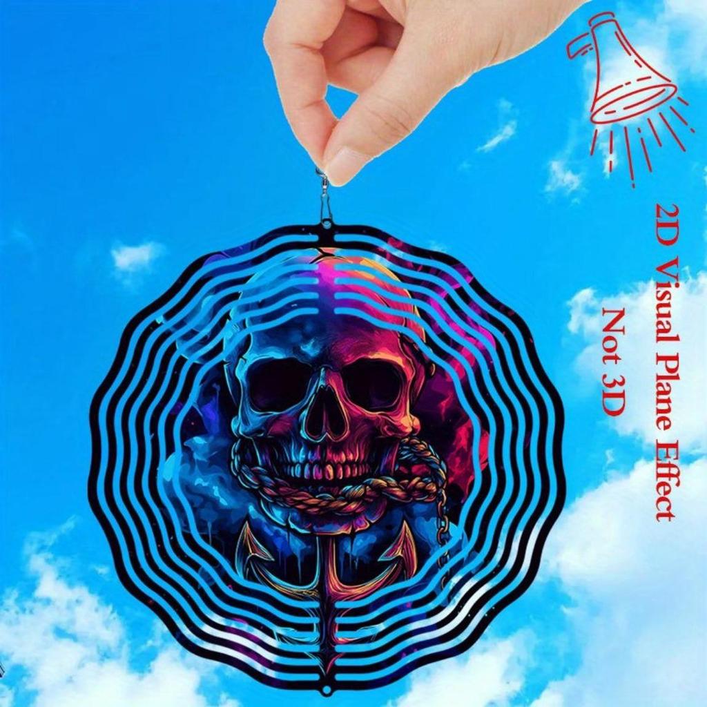 Passionate Pirate Skull Wind Spinner Metal Art for Garden Patio Decor Rotating Hook Nautical Theme Outdoor Indoor Decorations