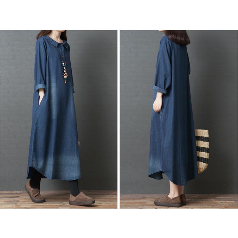 Plus Size Denim Shirt Dress - Oversized Women's Tunic Stretch Comfort Workwear to Weekend