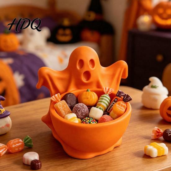 Multi Functional Storage Organizer 3D Printed Ghost Candy Bowl for Halloween Party Decorations, Multi-functional Desktop Decorative Shaped Trinkets &