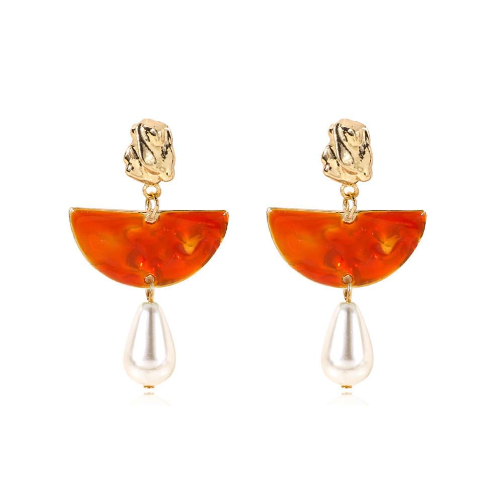 

Halfround Alloy Stylish Pearl Dangle Earrings Fashion Jewelry For Women Multiple Colors оранжевый