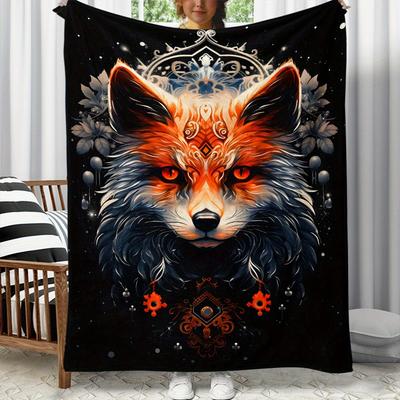 Mystical Red Fox Mandala Art Fleece Blanket Spiritual Animal Design Soft Throw for Yoga Meditation Room