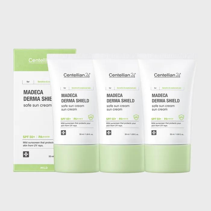 Centellian24 Madeca Derma Shield Safe Sun Cream 50ml (SPF50+) 3ea 24H UV Protection Low-irritation Mineral Sunscreen Mild