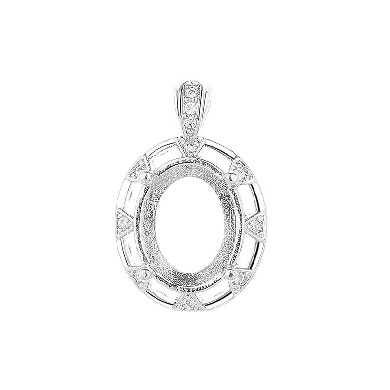 Damen Ovaler Diamant Anhänger Fassung mit Imitation 925 Silber für DIY Einlage