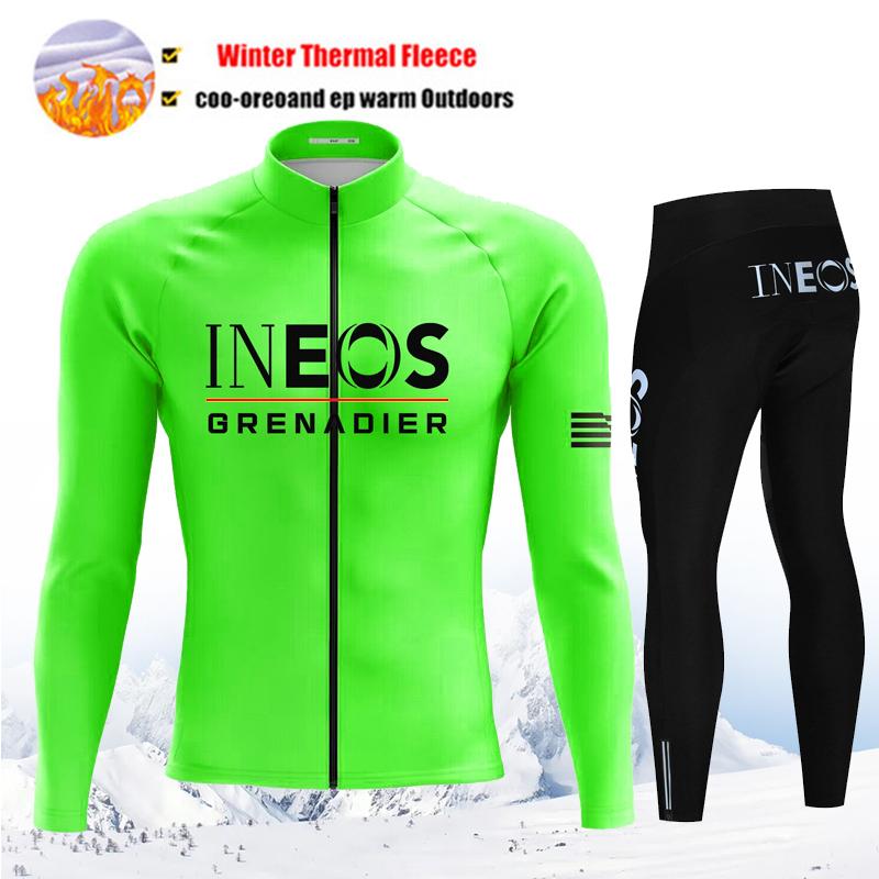 INEOS Team Winter Cycling Jersey Set Thermal Fleece Men Cycling Long Sleeve Bicicleta Set MTB Road Bike Clothing Suit Bib Pants