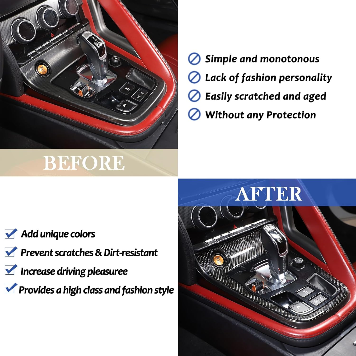 Daeiclru Real Carbon Fiber Car Interior Gear Shift Panel Trim Cover Compatible with Jaguar F-Type 2013-2024, Central Control Gear Shift Panel Frame