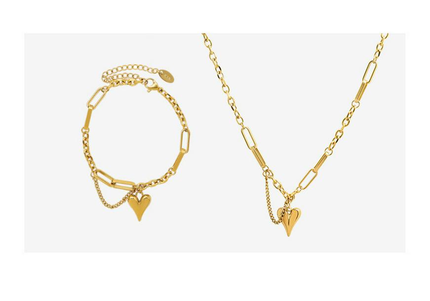 Tassel Heart Pendant Minimalist 18k Gold Titanium Clavicle Necklace Set