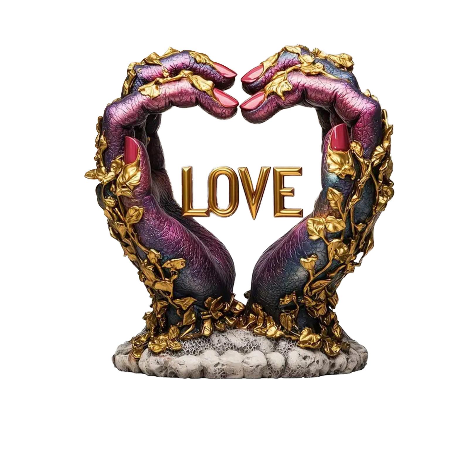 

1pc Flat Acrylic Hands Heart Decoration - Elegant Two Hands Forming Heart with Golden Accents, Dark Purple-Pinkish Base, Valentine s Wedding 20*18cm