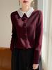 Lace Collar Color Block Patchwork Wool Knit Slim Fit Cardigan for Autumn/Winter
