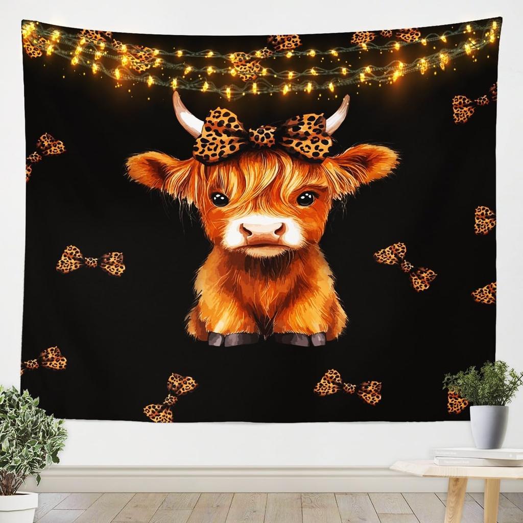 Highland Cow Wall Hanging Boys Girls Large Western Decor Tapestry For Kids Women Men Cactus Wall Blanket Highland Cattle Wall