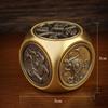 Four Divine Beasts Rotating Coin: Yellow Brass Qiankun Wealth-Attracting Copper Decompression Cube Handheld Craft.