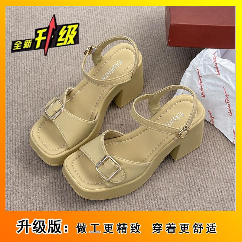 

Модные повседневные водонепроницаемые туфли на толстой подошве с квадратным носком и высоким каблуком, нескользящие, на толстом каблуке, римские сандалии, женские, 2025, взрыв 40