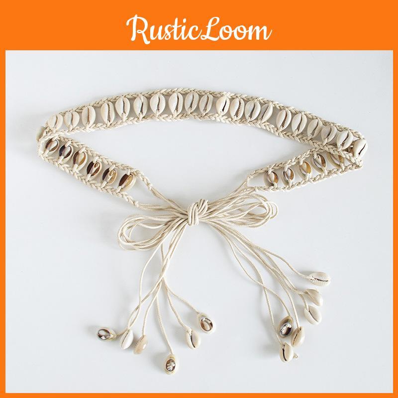 Handmade Leather Boho Waist Belt With Shell Decorations For Casual Wear