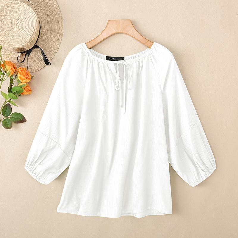 ZANZEA Lässige, lockere Bluse mit Rundhalsausschnitt und 3/4-Ärmeln für Damen