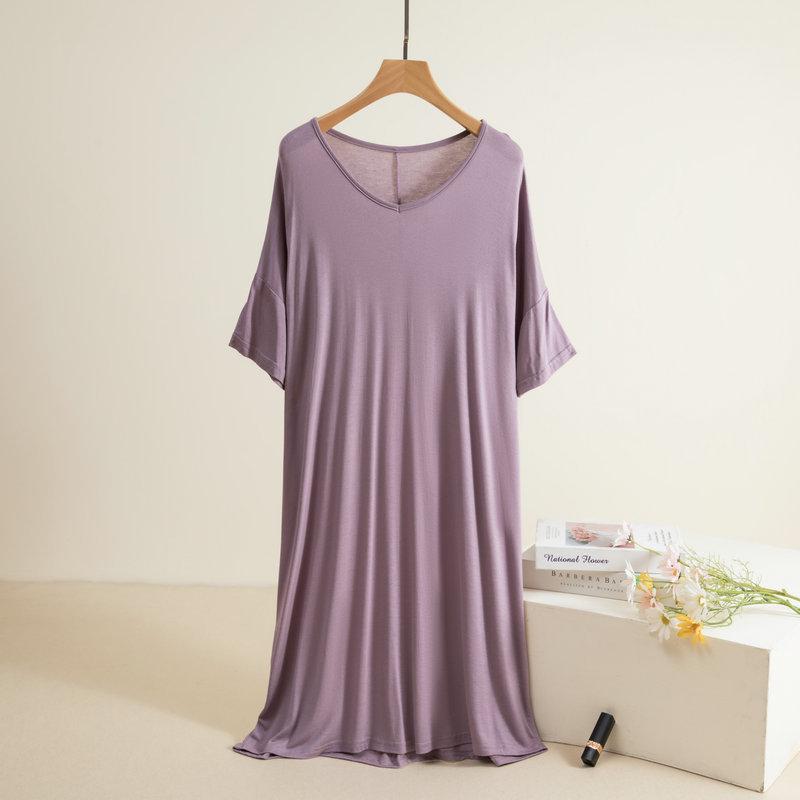 

Жіноча вільна модальна нічна сорочка з рюшами - Літня, повсякденна домашня піжама середньої довжини, великий розмір Large