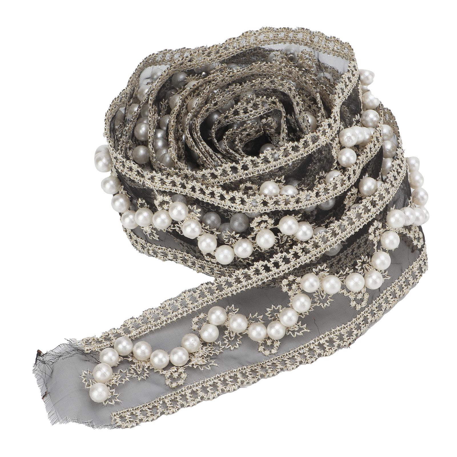Health & Beauty Product Black 2 Yards Pearl Trim Cutable Vintage Style Pearl Ribbon Embroidered Lace Trim Ribbon For Floral Patterns Crafts