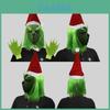 Ulkige Grinch-Maske und grünes Fellhandschuh-Set, ideal für Weihnachtsfeiern und Halloween-Feiern