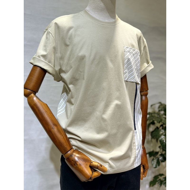 Same Style As In the Mall | Menseye Men's Short-Sleeved T-Shirt Summer New Style Patchwork Color-Blocked Stripes Slightly Loose Fit