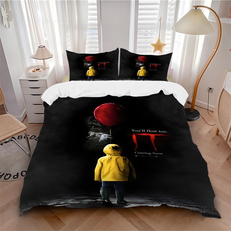 

3pcs Horror It Clown Bedding Set, Soft Polyester Duvet Cover and Pillowcases Machine Washable Seasons all suitable 06 135x200cm