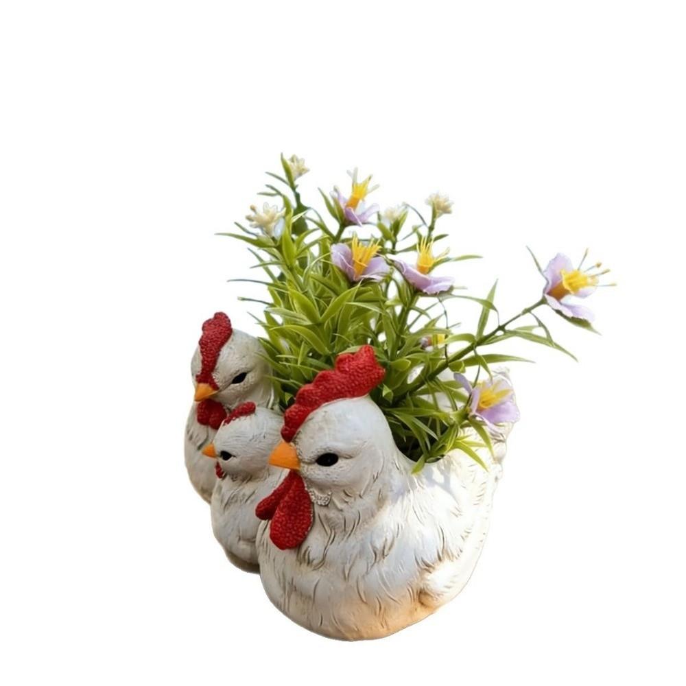 Handicrafts Decoration Chicken Family Flowerpot Funny Farmhouse Style Garden Statue Yard Ornaments Resin Chicken Figurine Lawn
