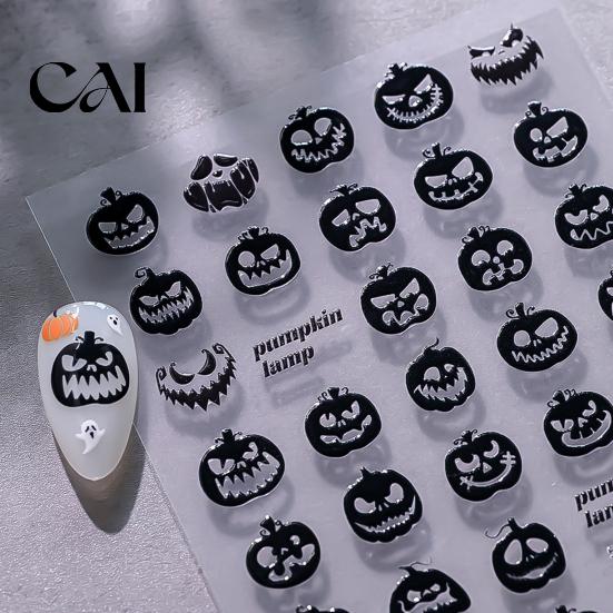 Holiday Party Nail Decals Halloween 3D Embossed Stickers, Skeleton Hand Pumpkin Spider Bat Gothic Manicure Art Decals, Decoration for Decor Sticker
