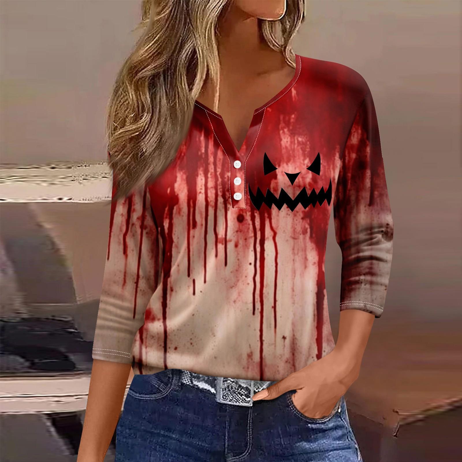 

Women s Fashion Casual Three-quarter Sleeve Halloween Letters Print Top XL