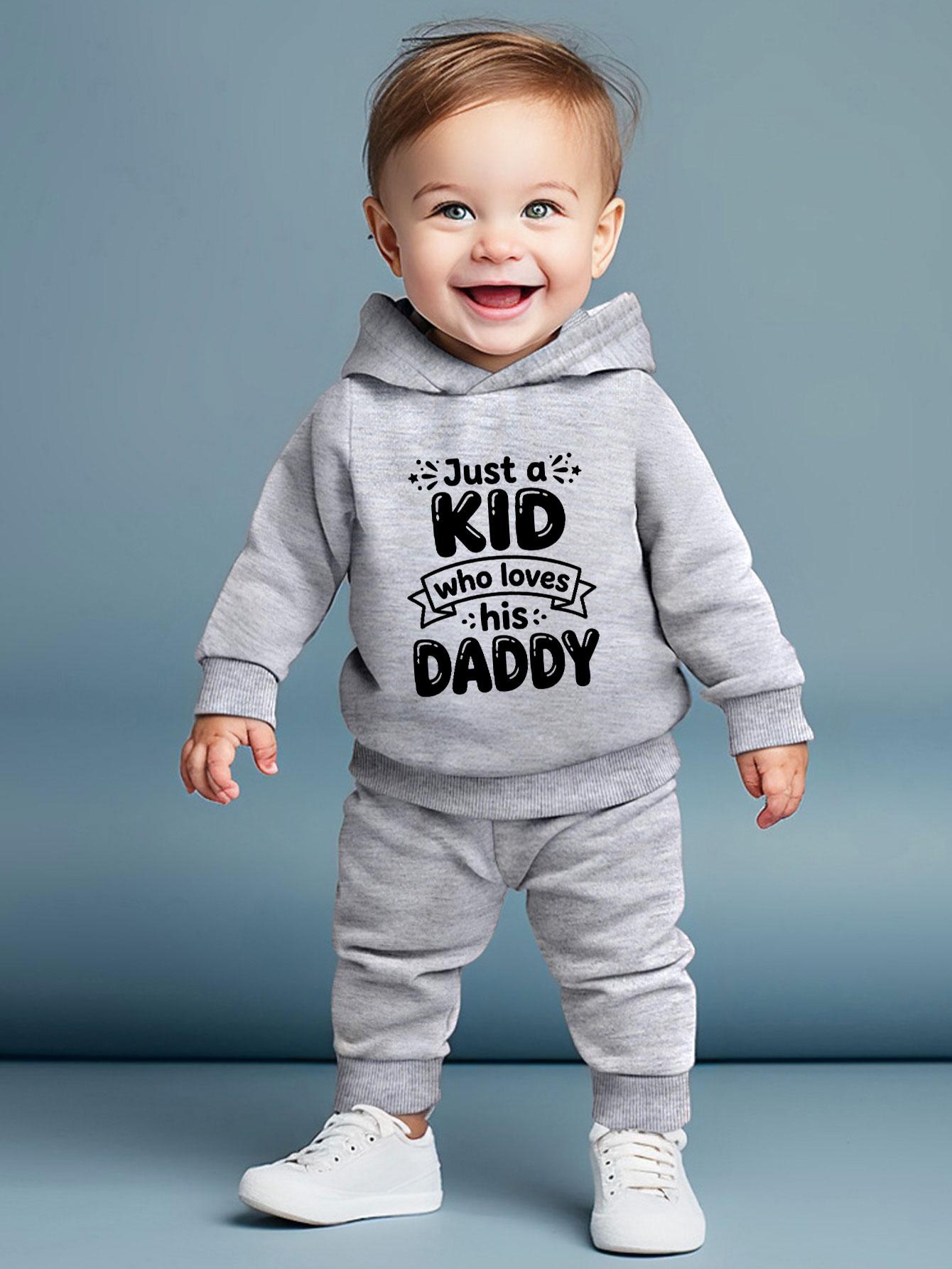 

Boys hooded sweatshirt and long pants set with Father s Day letter print, available in four colors 6-9M серый