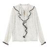 Women's V-Neck Polka Dot Chiffon Blouse with Ruffle Trim