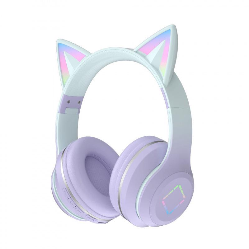 Cuffie Bluetooth Over-Ear con Orecchie da Gatto e Colore Degradé, Lunga Durata della Batteria