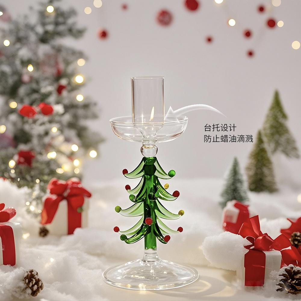 Nordic Christmas Trees Candle Stick Holder Tabletop Glass Borosilicate Candle Holders for Party Birthday Home Decor