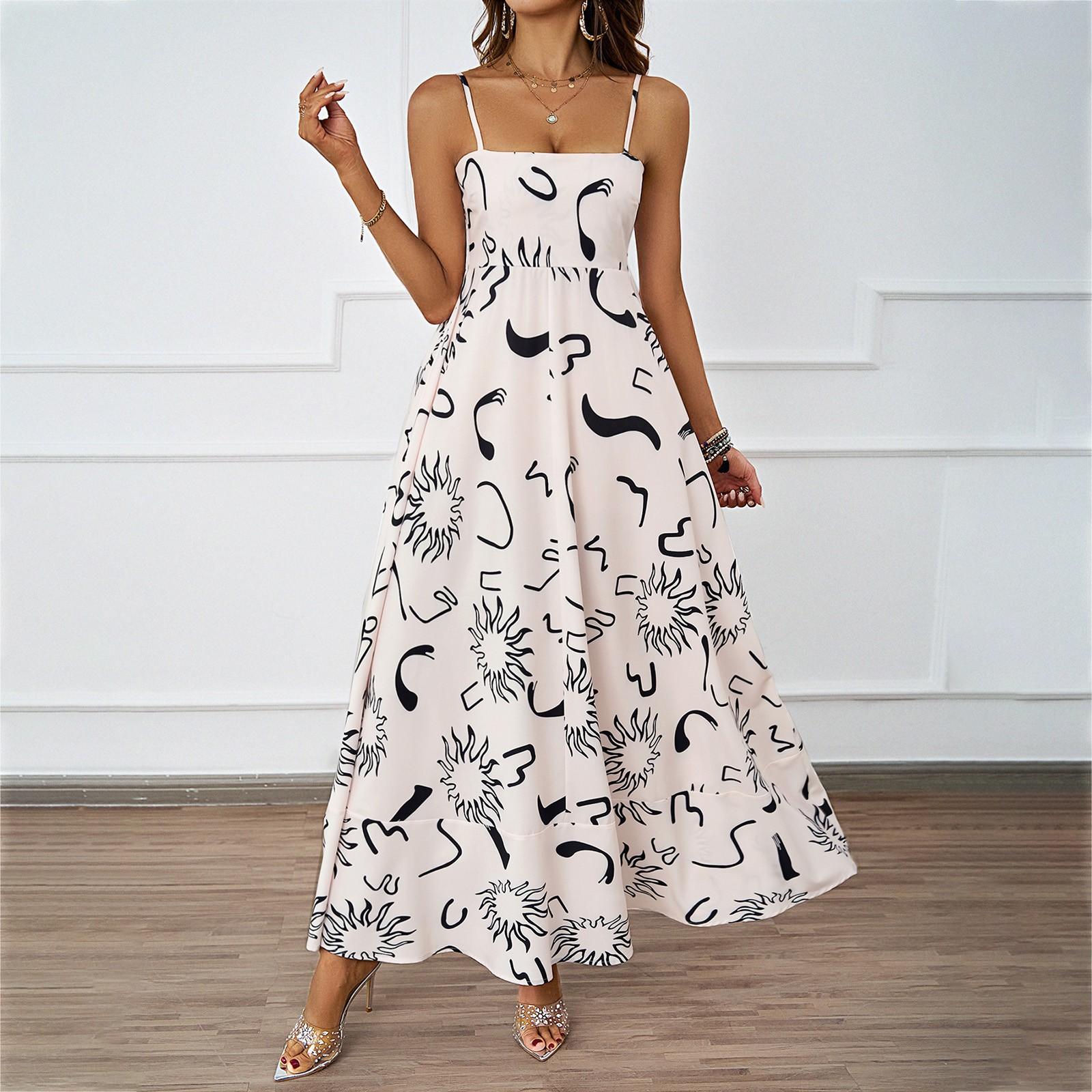 

Новое сексуальное женское платье на бретелях без рукавов с принтом на подтяжках и большим подолом XL белый