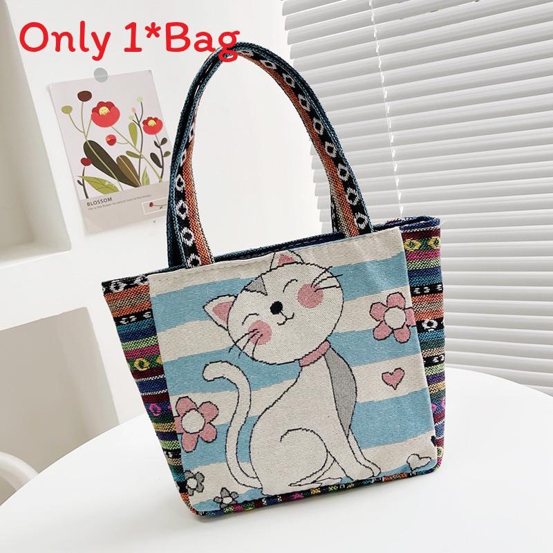 Elephant Cat Rabbit Pattern Nylon Shoulder Bag With Inner Compartment For Casual Outings