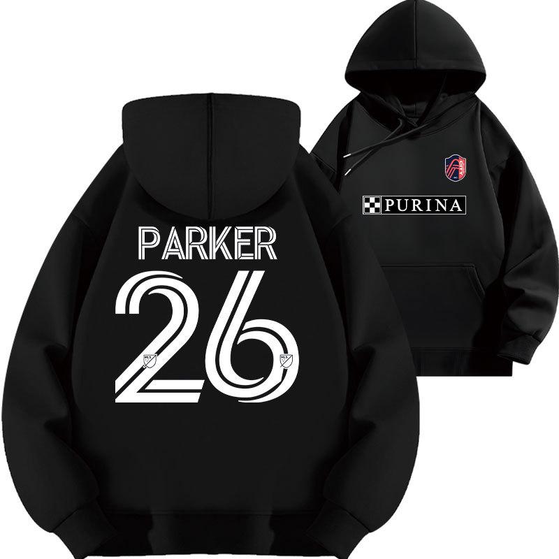 Tim Parker 26 letter print hooded sweater trendy football loose autumn and winter fleece thickened warm hoodie Kids 110cm