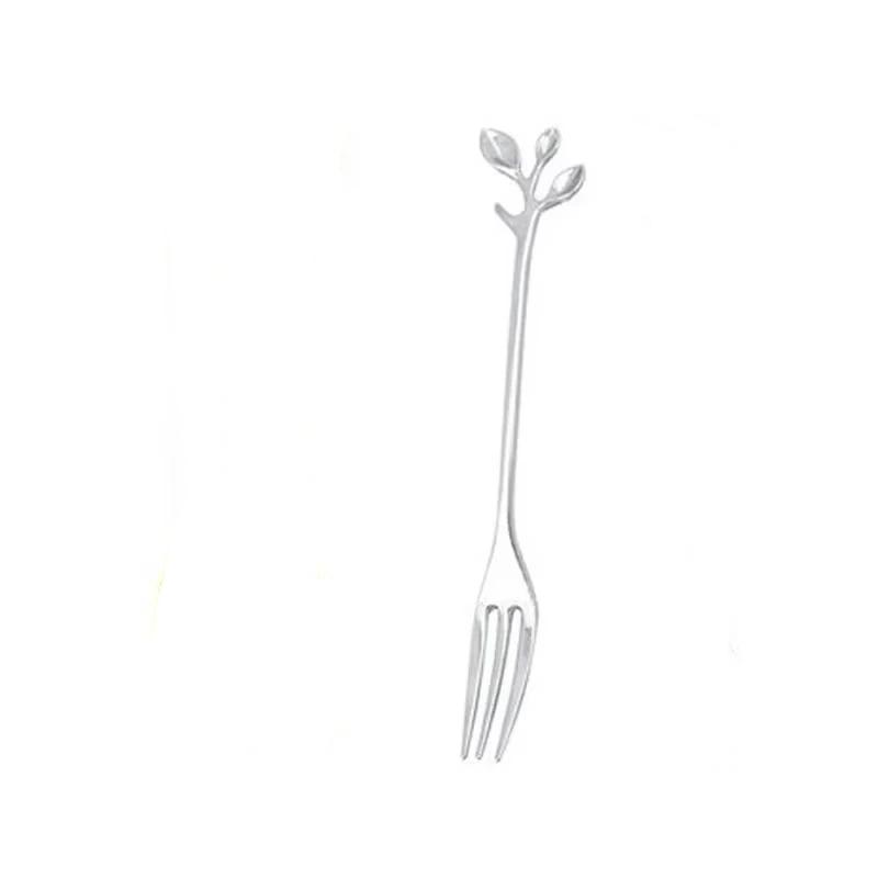 1 Pcs Alloy Gold Shaped Leaves Silver Copper Coffee Forks Fork Kitchen Cutlery Dining Room Snack Bar Sweet Dinner Set 12cm