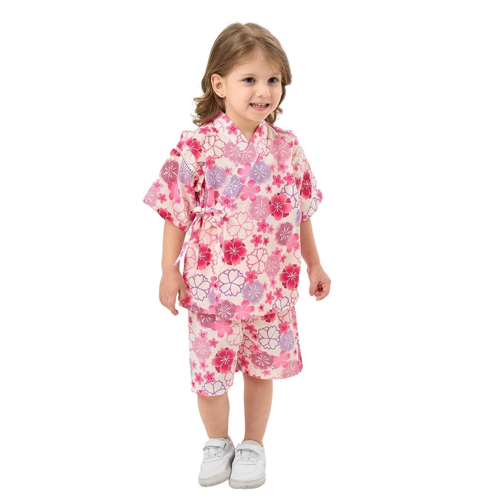 JIUJIUYCL Jinbei Summer Kids Girls Traditional Japanese Cotton Set Fireworks Evening Clothing