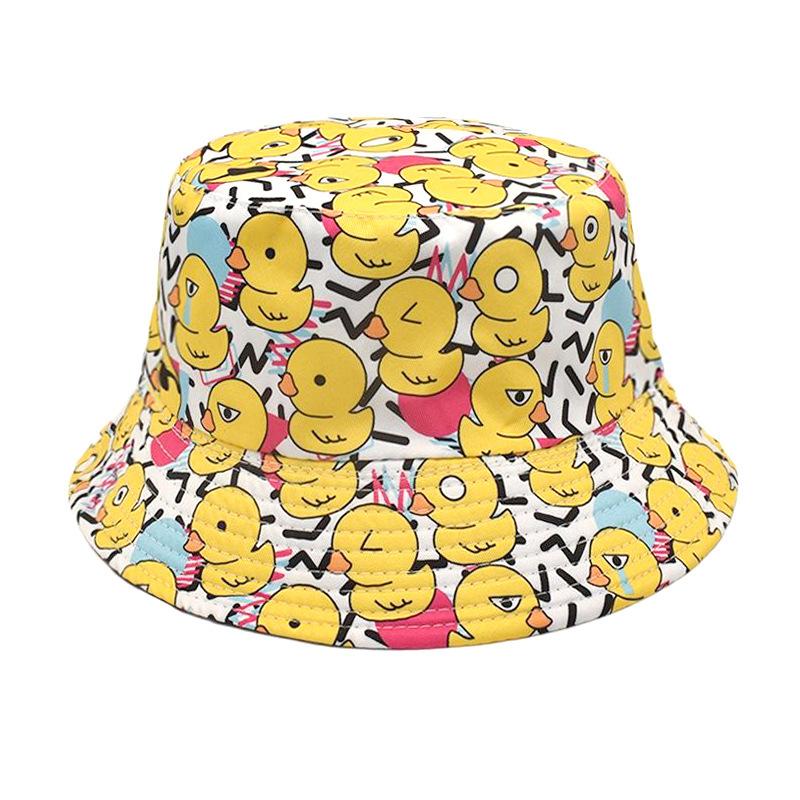 1PC Four Seasons New Yellow Duck Double Sided Printed Fisherman's Hat For Couples Japanese Style Trendy Versatile Sunscreen Hat