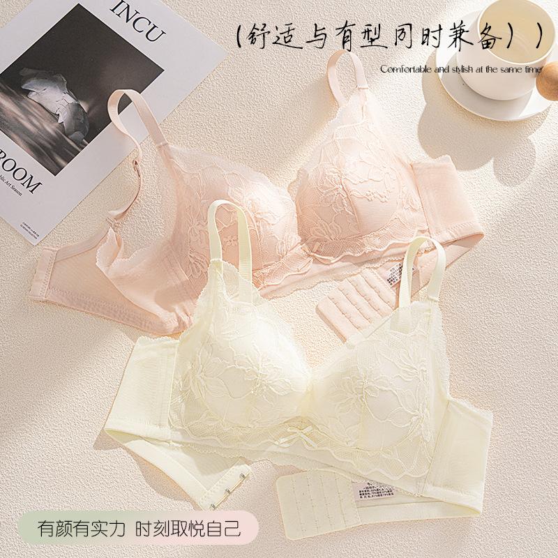 Sweet Small Breasts Gather Lace, Stand Up Cup, Comfortable and Skin-friendly, Double Milk, No Steel Ring, Anti-sagging Bra