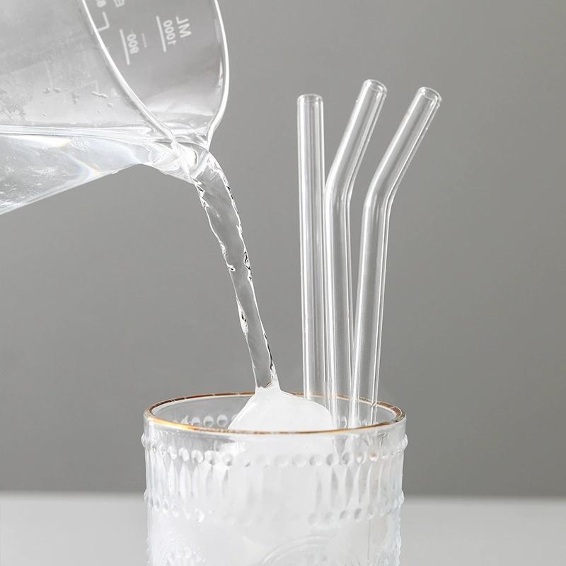 Reusable Glass Straw Set High Borosilicate Smoothie Cocktails Straw Healthy Eco Friendly Drinking Straw With Cleaning Brush