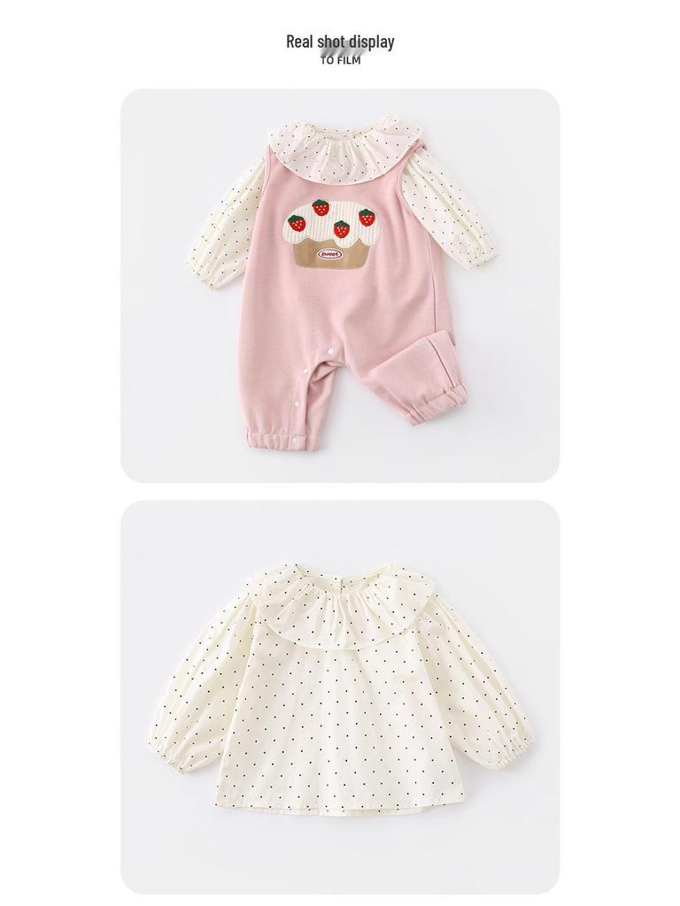 Baby Girl Autumn Dungaree & Onesie Set - Cute Two-Piece for Small Infants