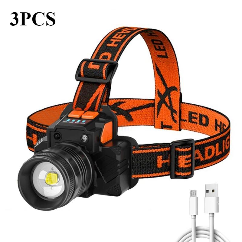 

Мощный фонарь для головного убора с датчиком движения, светодиодный налобный фонарик с зарядкой от USB, водонепроницаемый для рыбалки на открытом воздухе, кемпинга, пешего туризма 3PCS