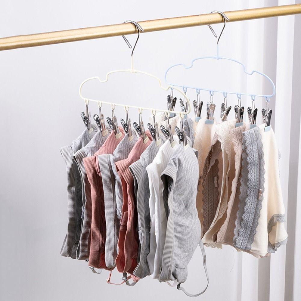 5Pcs Non-slip Clothes Hanger with 8 Clips Stainless Steel Sock Hangers  Closet Storage