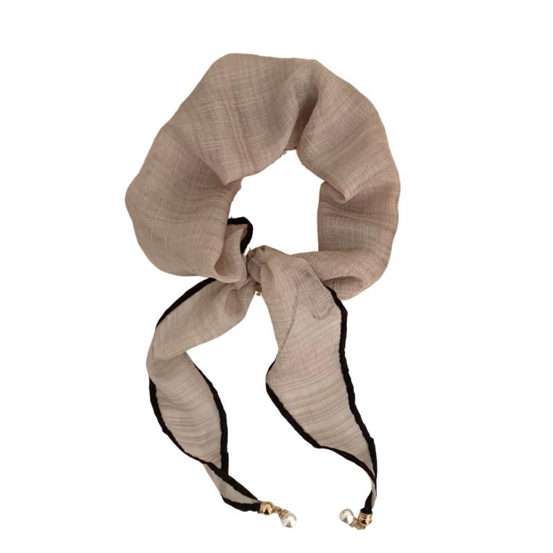 Silk Scarf New Versatile Breathable Fashion Yarn Scarf Scarf Thin Scarf Pearl Pendant Small Shawl Rhombus Silk Scarf Waist